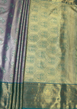 MIMOSA Violet Kanjivaram Art Silk Saree — pallu and zari work detail