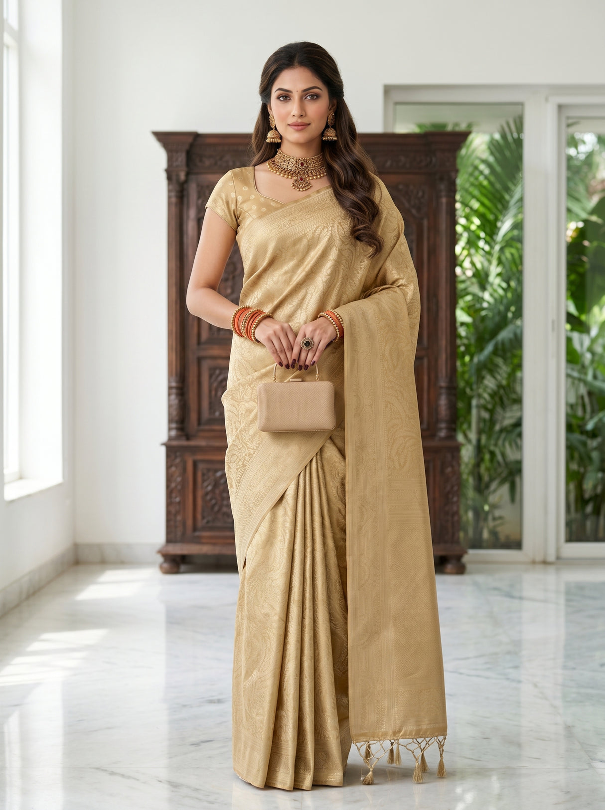 Beige  Saree