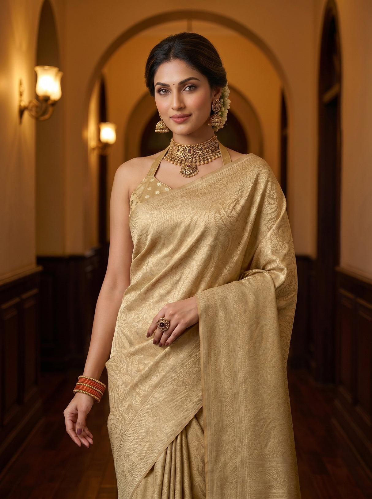 MIMOSA Beige Saree Saree — pose 10 styling detail