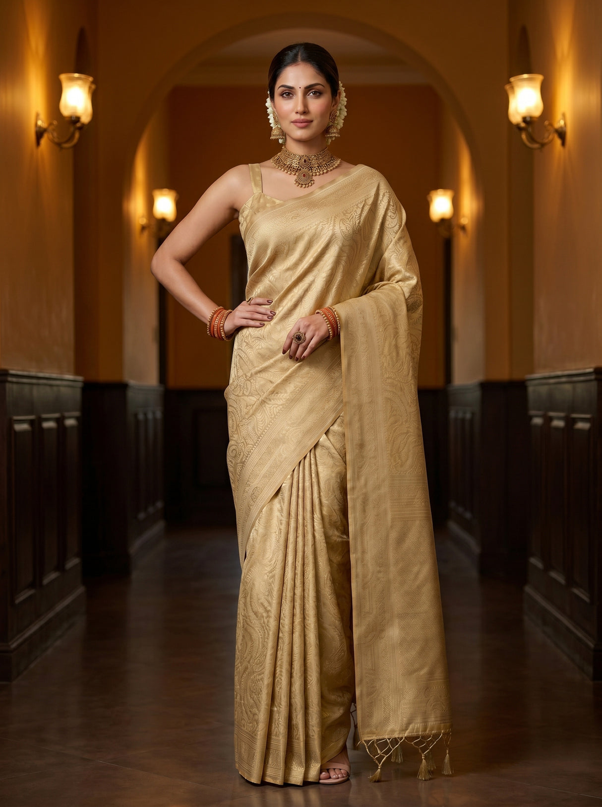 MIMOSA Beige Saree Saree — pose 4 styling detail
