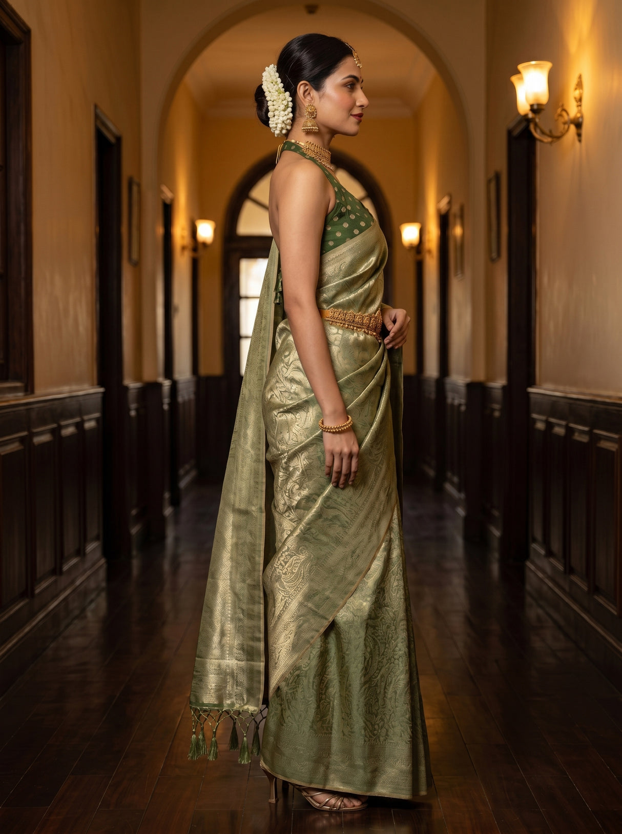 MIMOSA Green Saree Saree — pose 3 styling detail