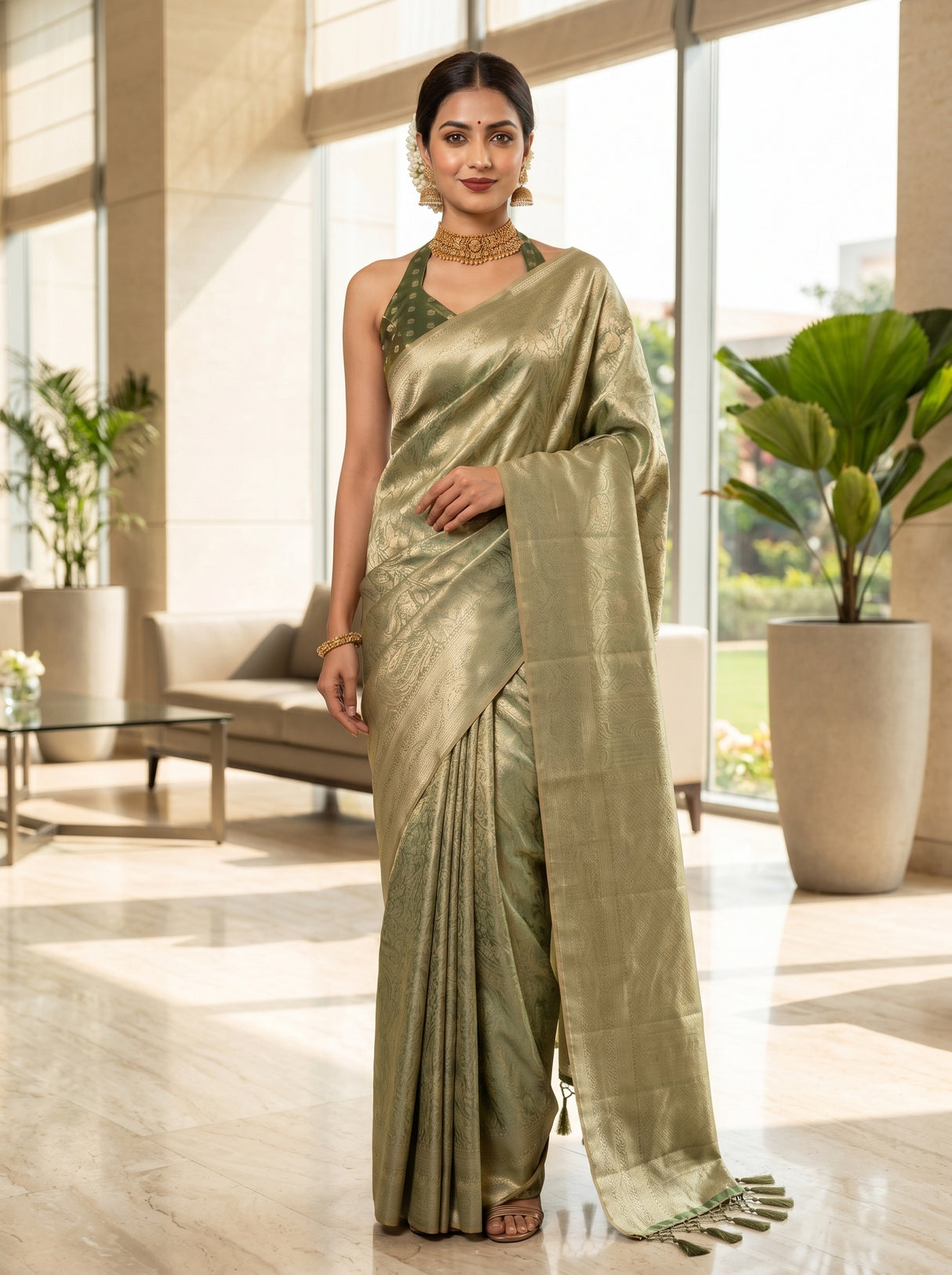 MIMOSA Green Saree Saree — pose 4 styling detail