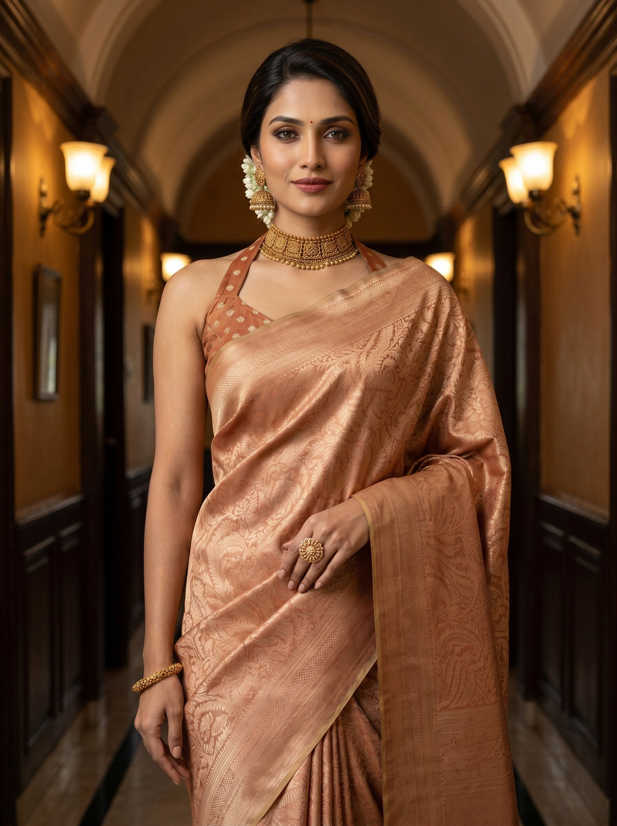 MIMOSA Peach Saree Saree — pose 10 styling detail