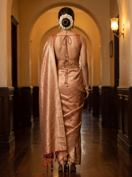 MIMOSA Peach Saree Saree — pose 2 styling detail