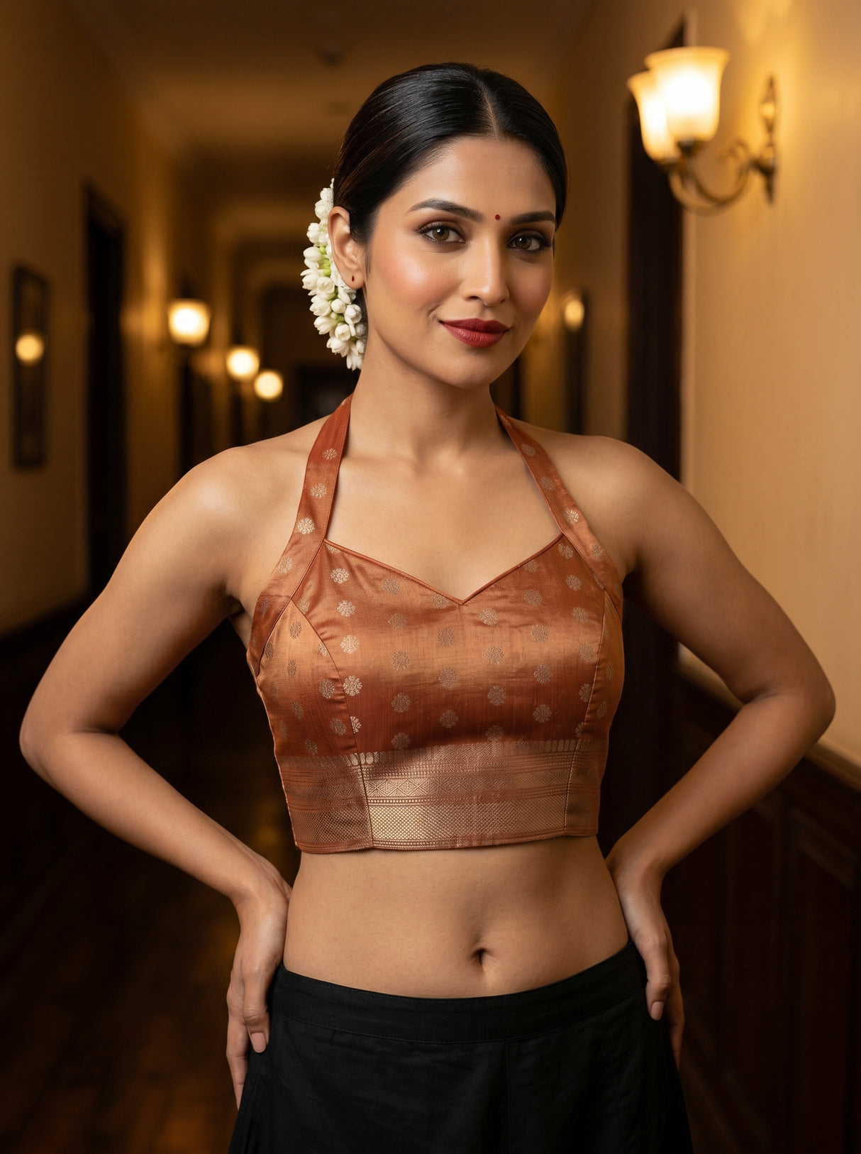 MIMOSA Peach Saree Saree — blouse close-up