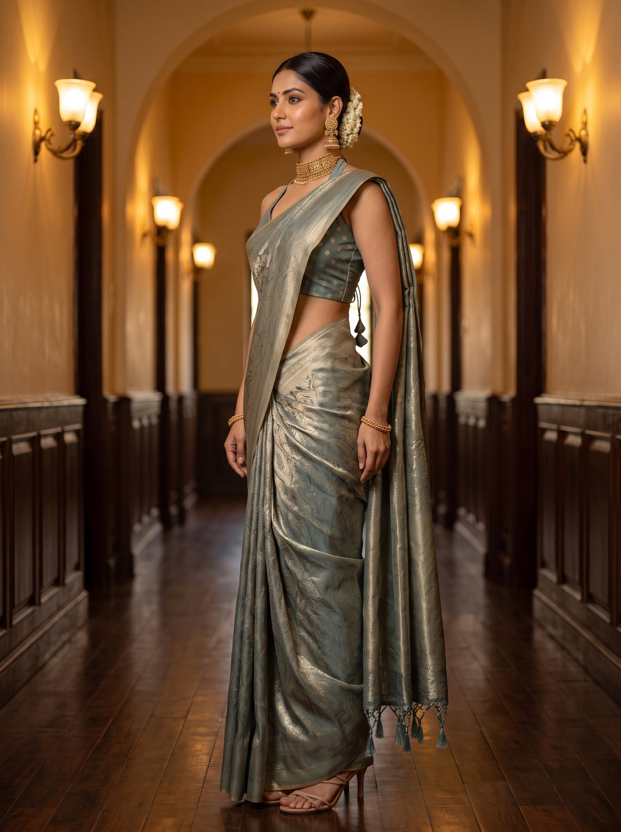 MIMOSA Sapphire Saree Saree — pose 3 styling detail