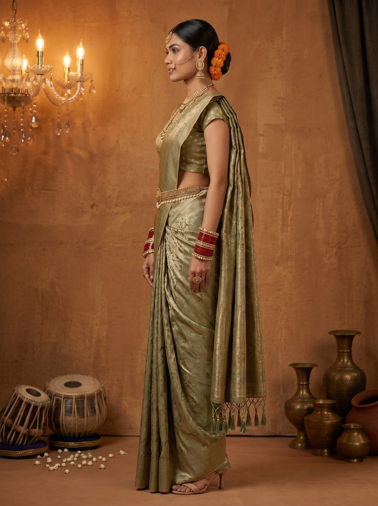 MIMOSA Green Saree Saree — pose 3 styling detail