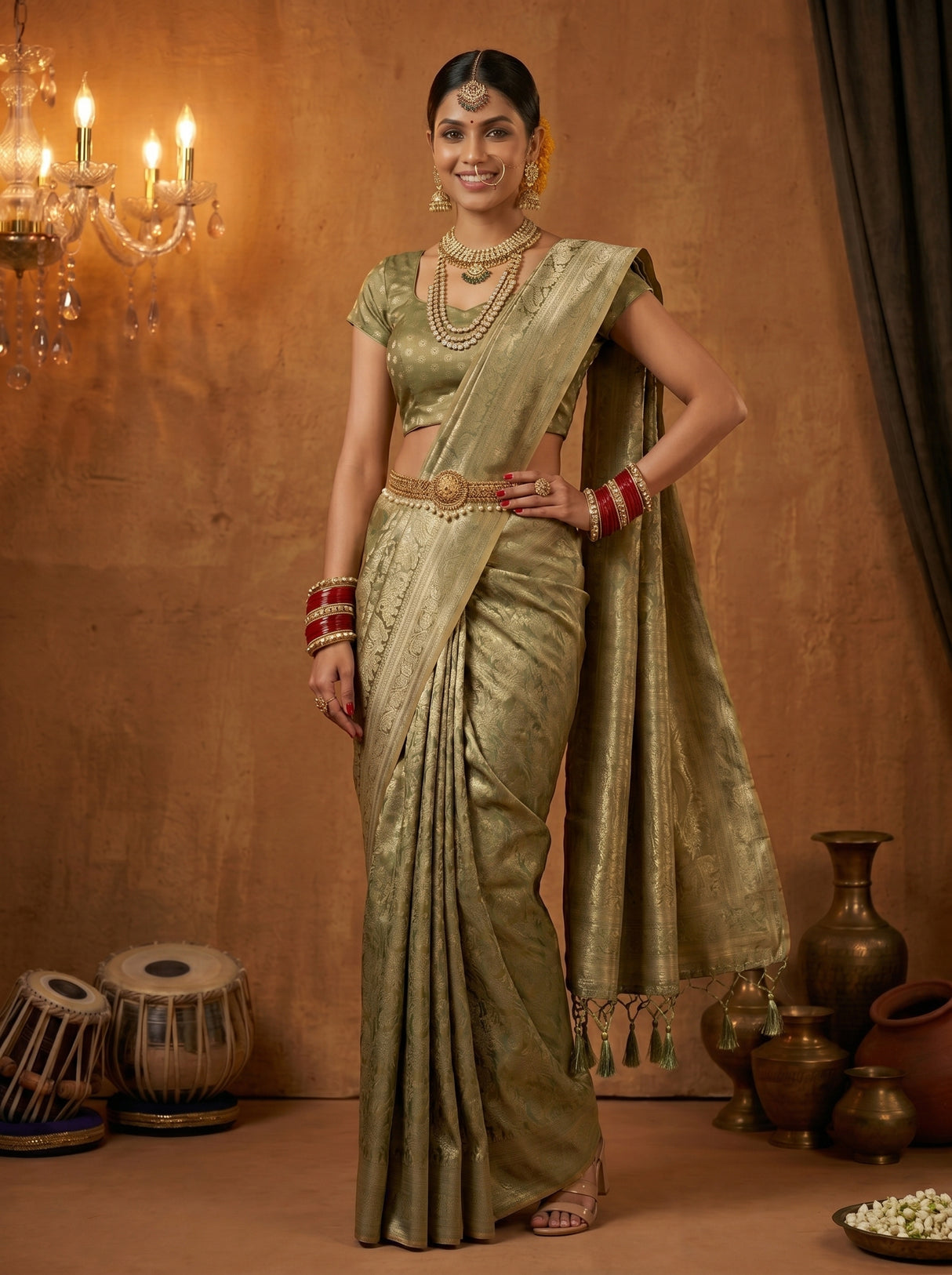 MIMOSA Green Saree Saree — pose 4 styling detail