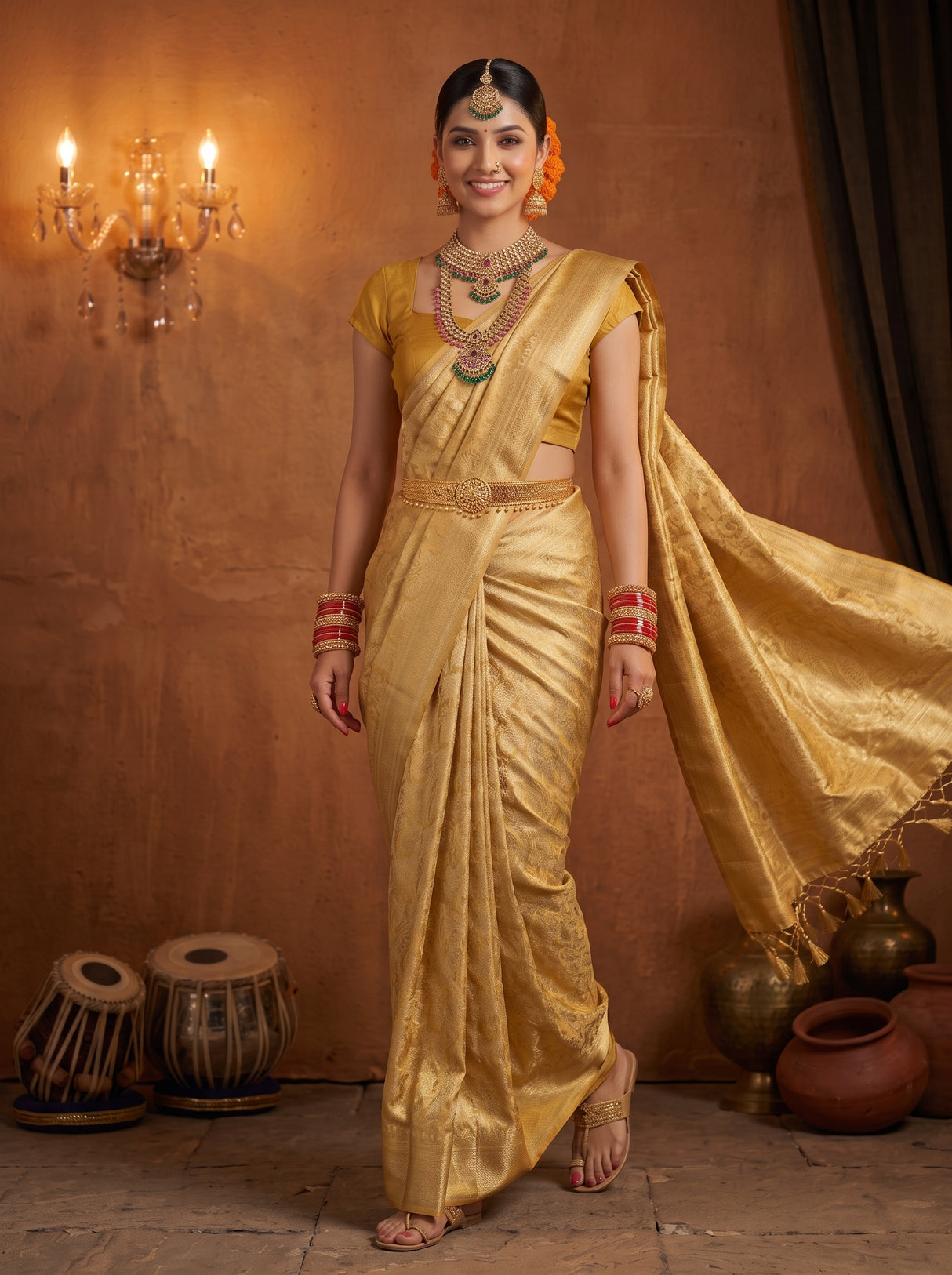 MIMOSA Mustard Saree Saree — pose 6 styling detail