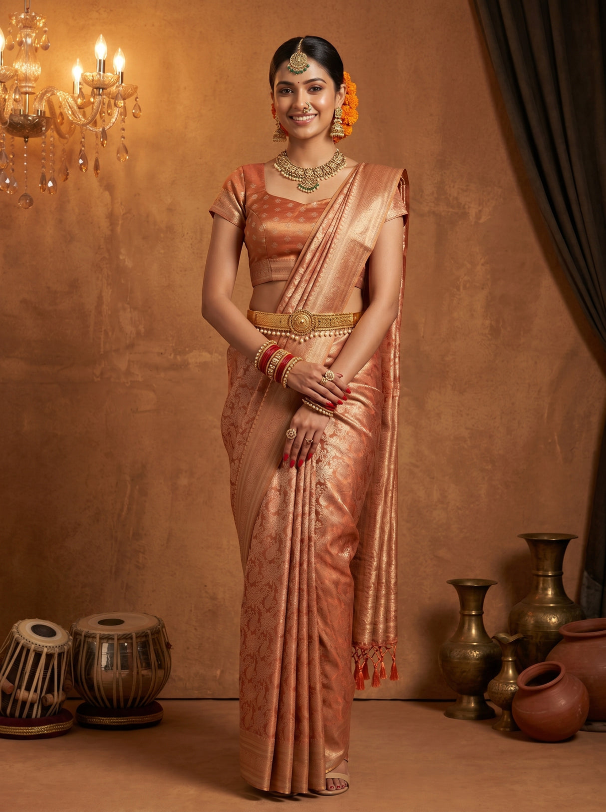 Peach  Saree