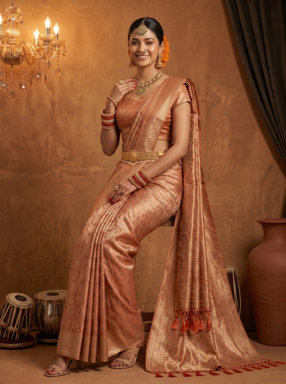 MIMOSA Peach Saree Saree — pose 5 styling detail