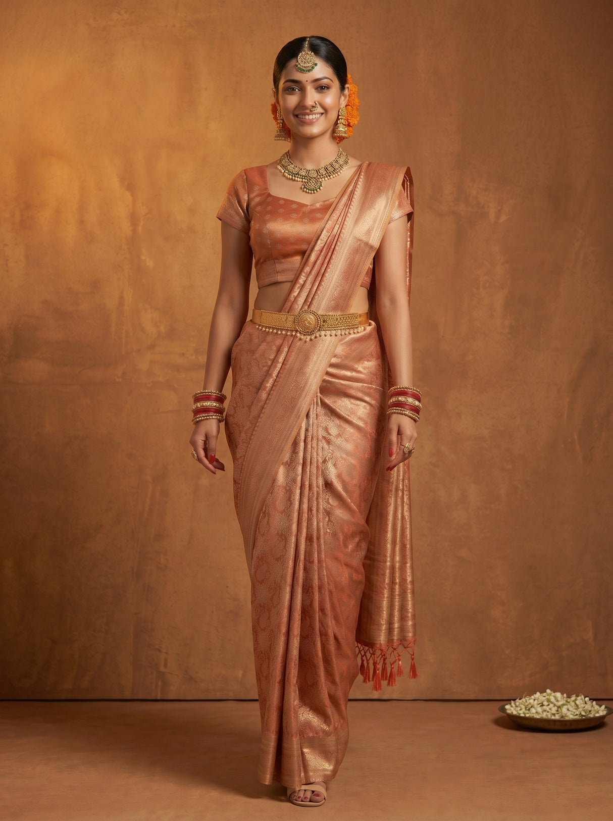 MIMOSA Peach Saree Saree — pose 6 styling detail