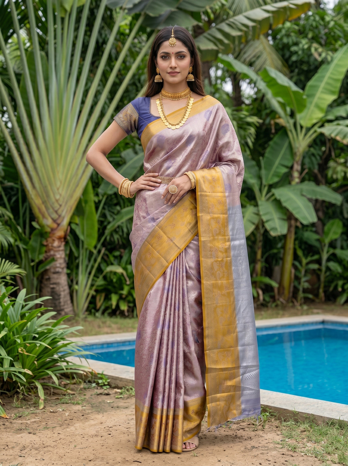 MIMOSA Maroon Saree Saree — pose 4 styling detail