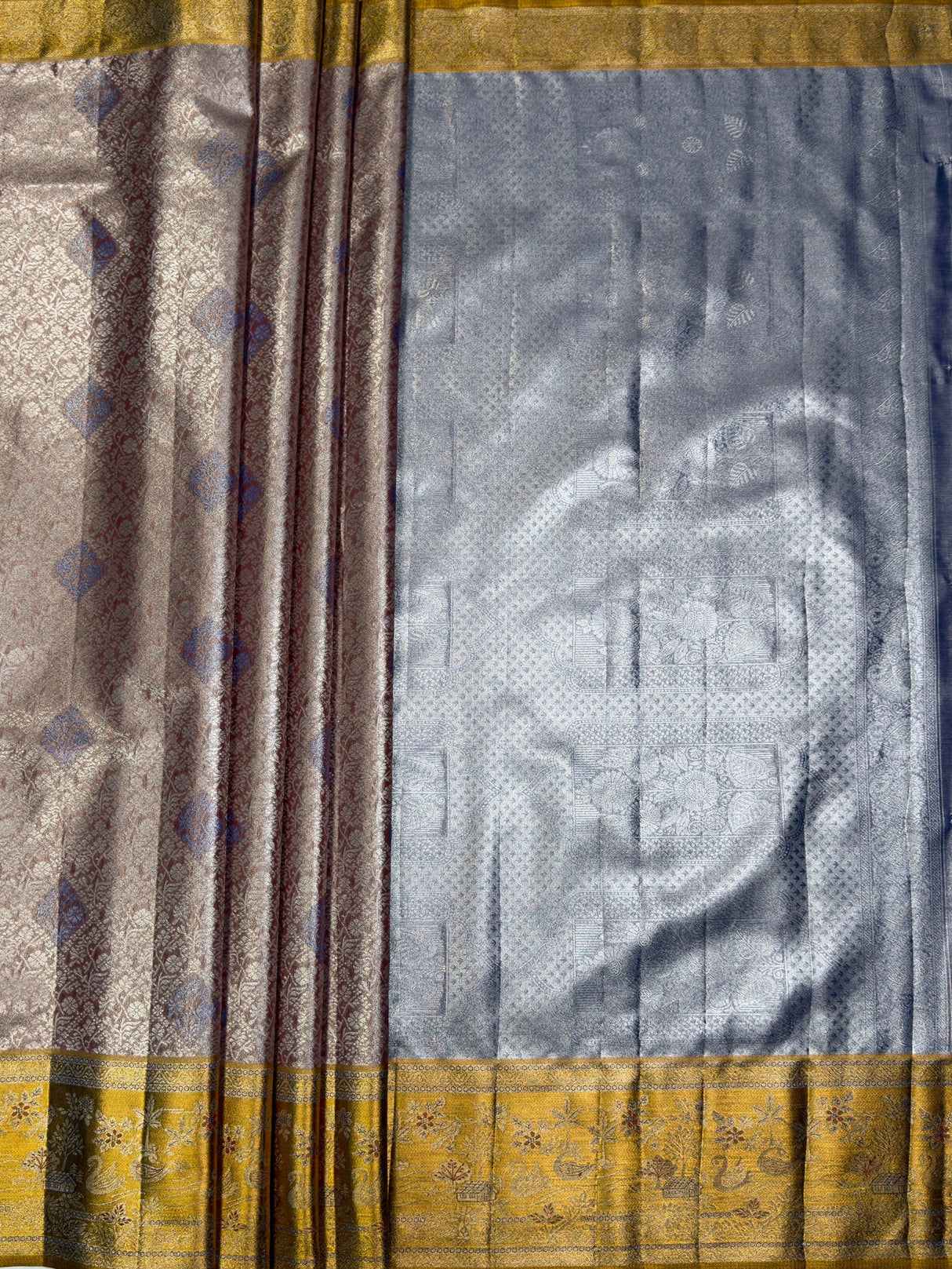 MIMOSA Maroon Saree Saree — pallu and zari work detail