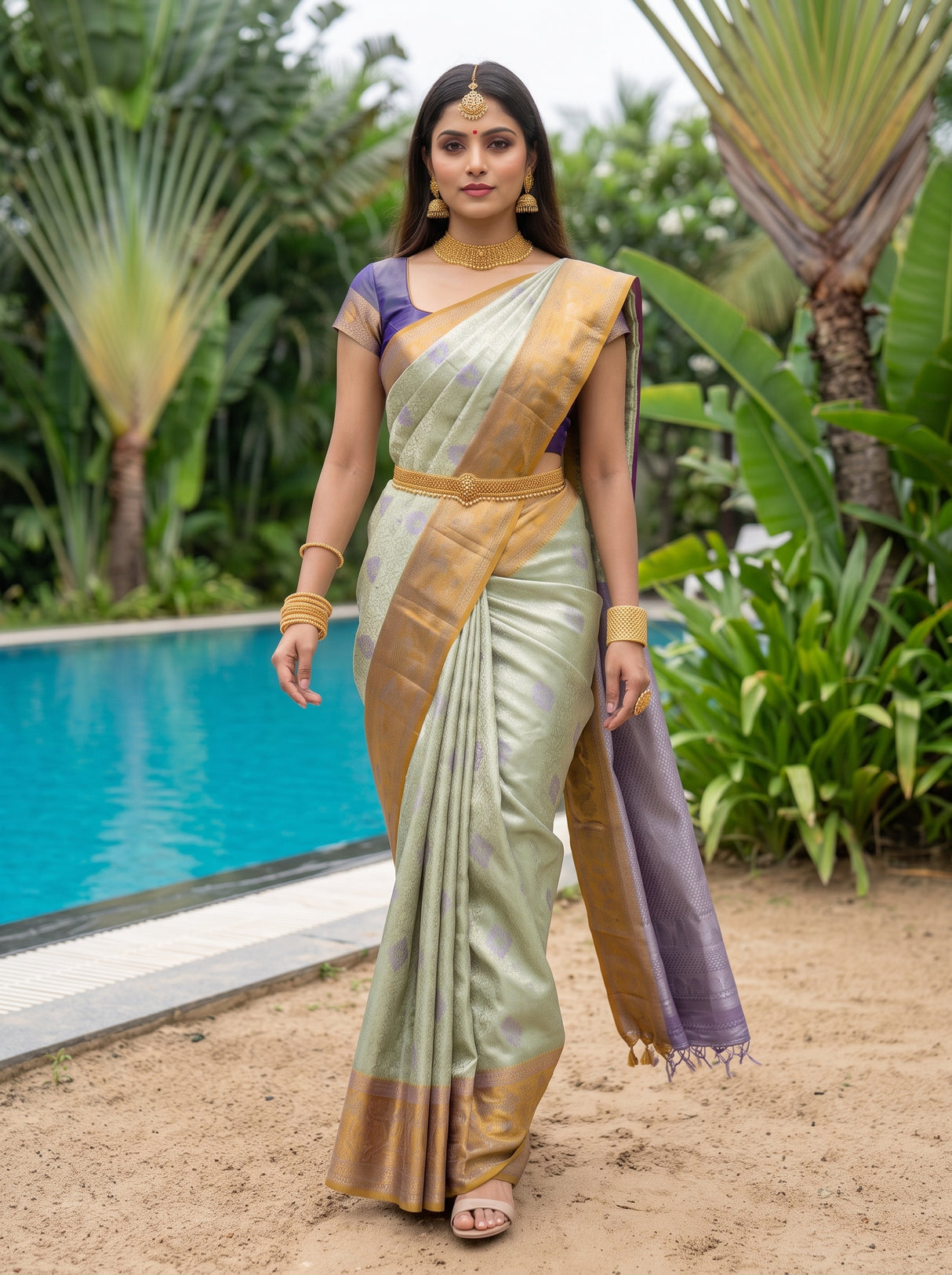 MIMOSA Olive Saree Saree — pose 6 styling detail