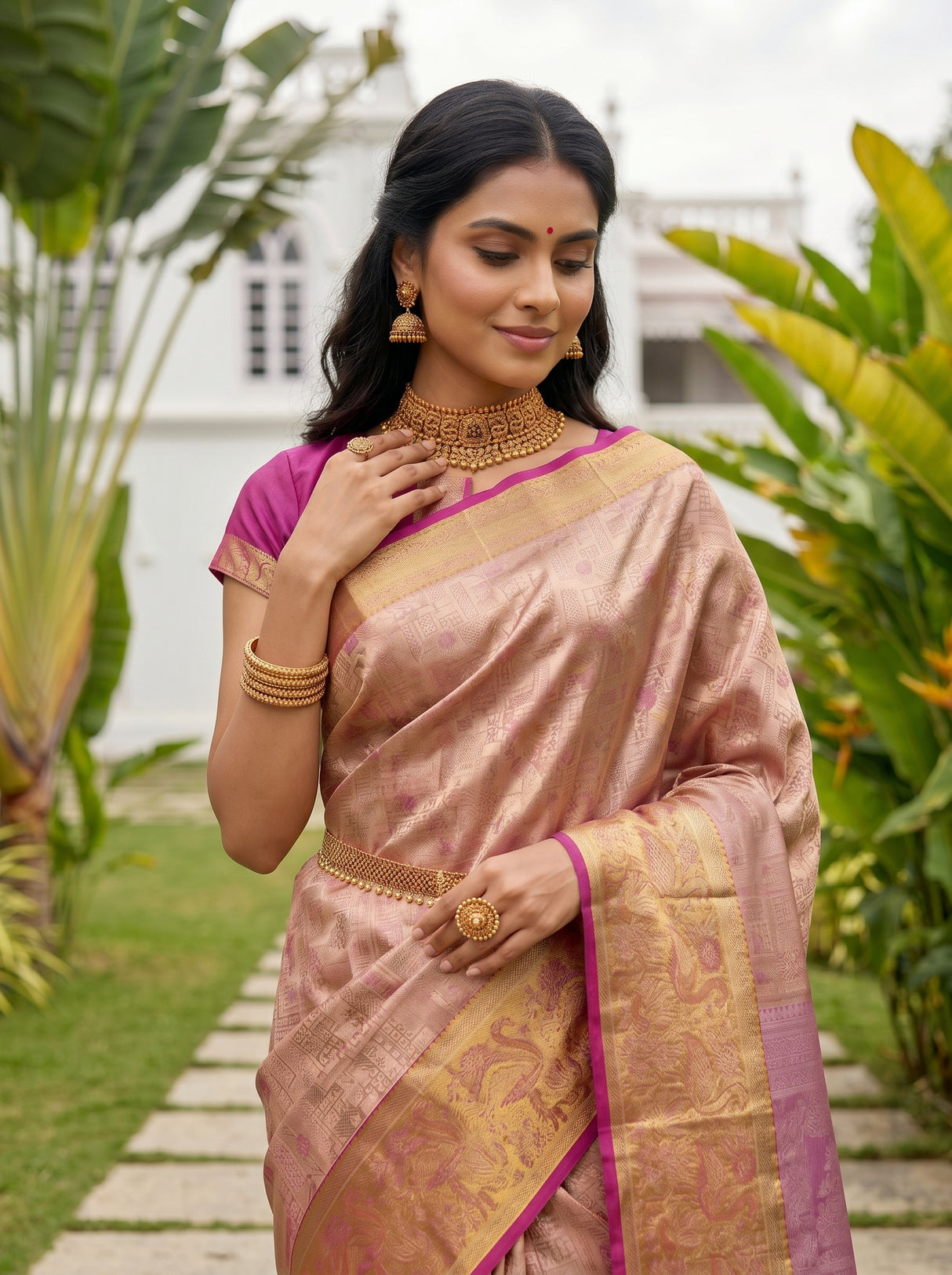 MIMOSA Peach Kanjivaram Art Silk Saree — pose 10 styling detail