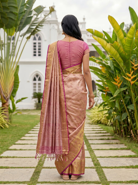 MIMOSA Peach Kanjivaram Art Silk Saree — pose 2 styling detail