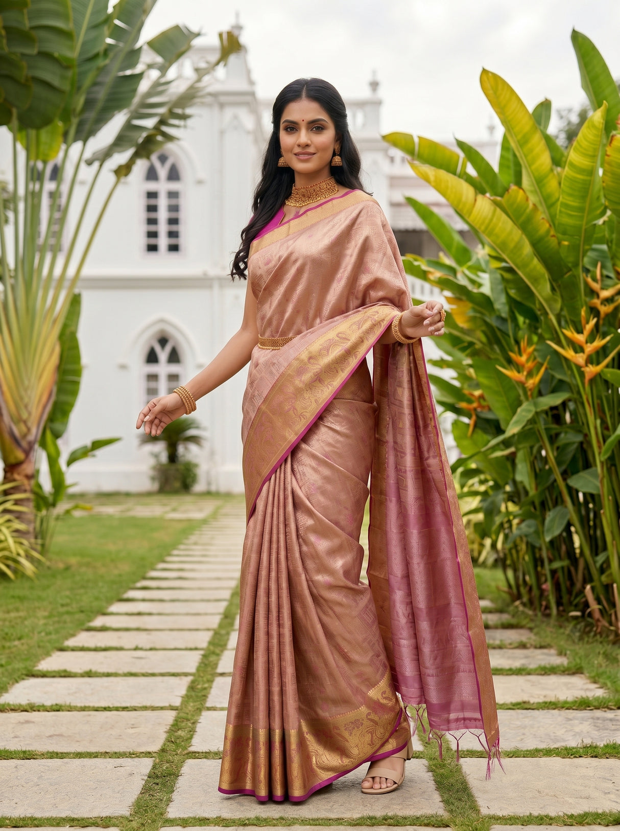MIMOSA Peach Kanjivaram Art Silk Saree — pose 9 styling detail