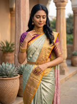 MIMOSA Parrot Green Kanjivaram Art Silk Saree — pose 10 styling detail
