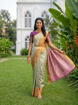 MIMOSA Parrot Green Kanjivaram Art Silk Saree — pose 5 styling detail