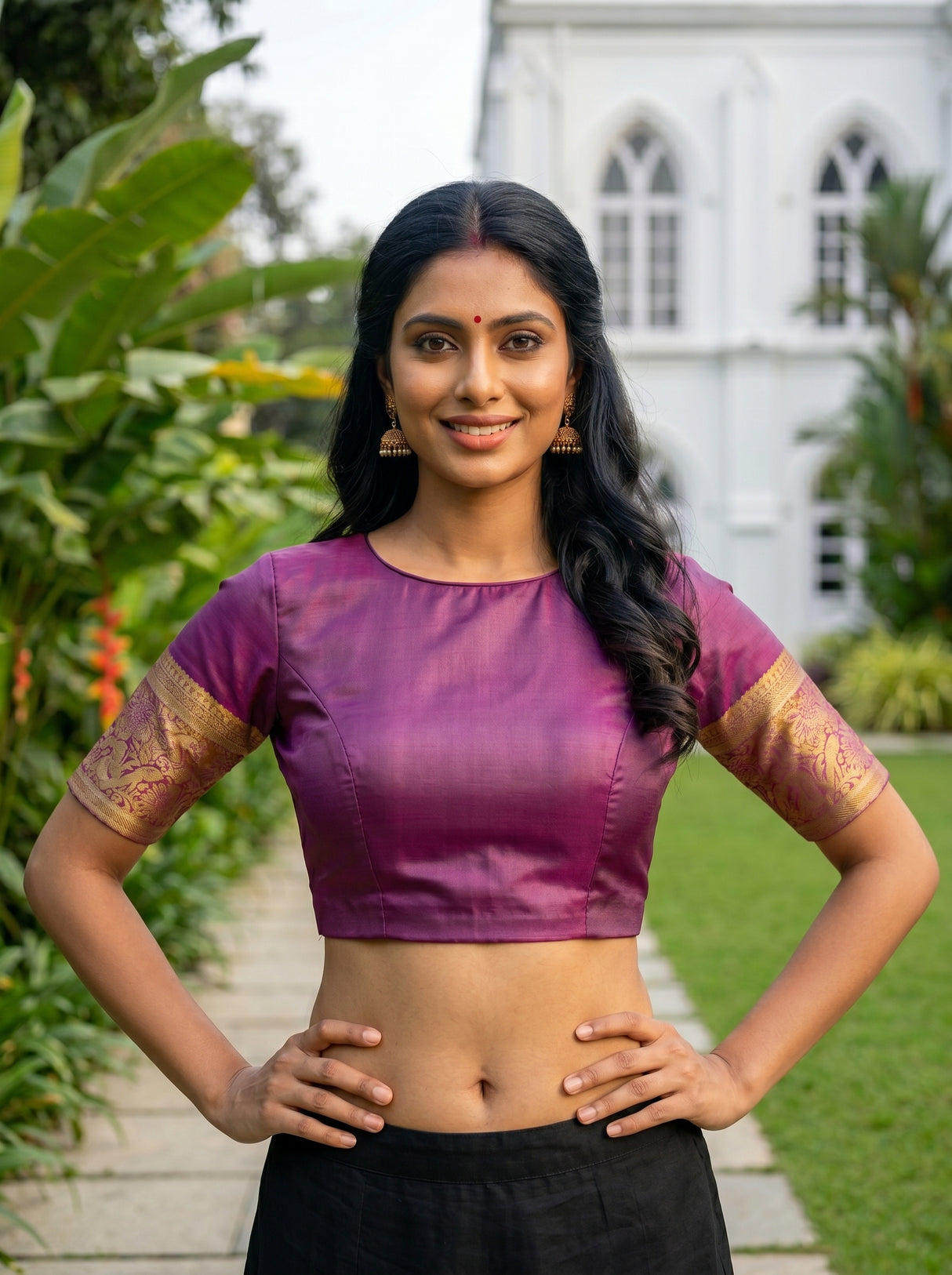 MIMOSA Parrot Green Kanjivaram Art Silk Saree — blouse close-up