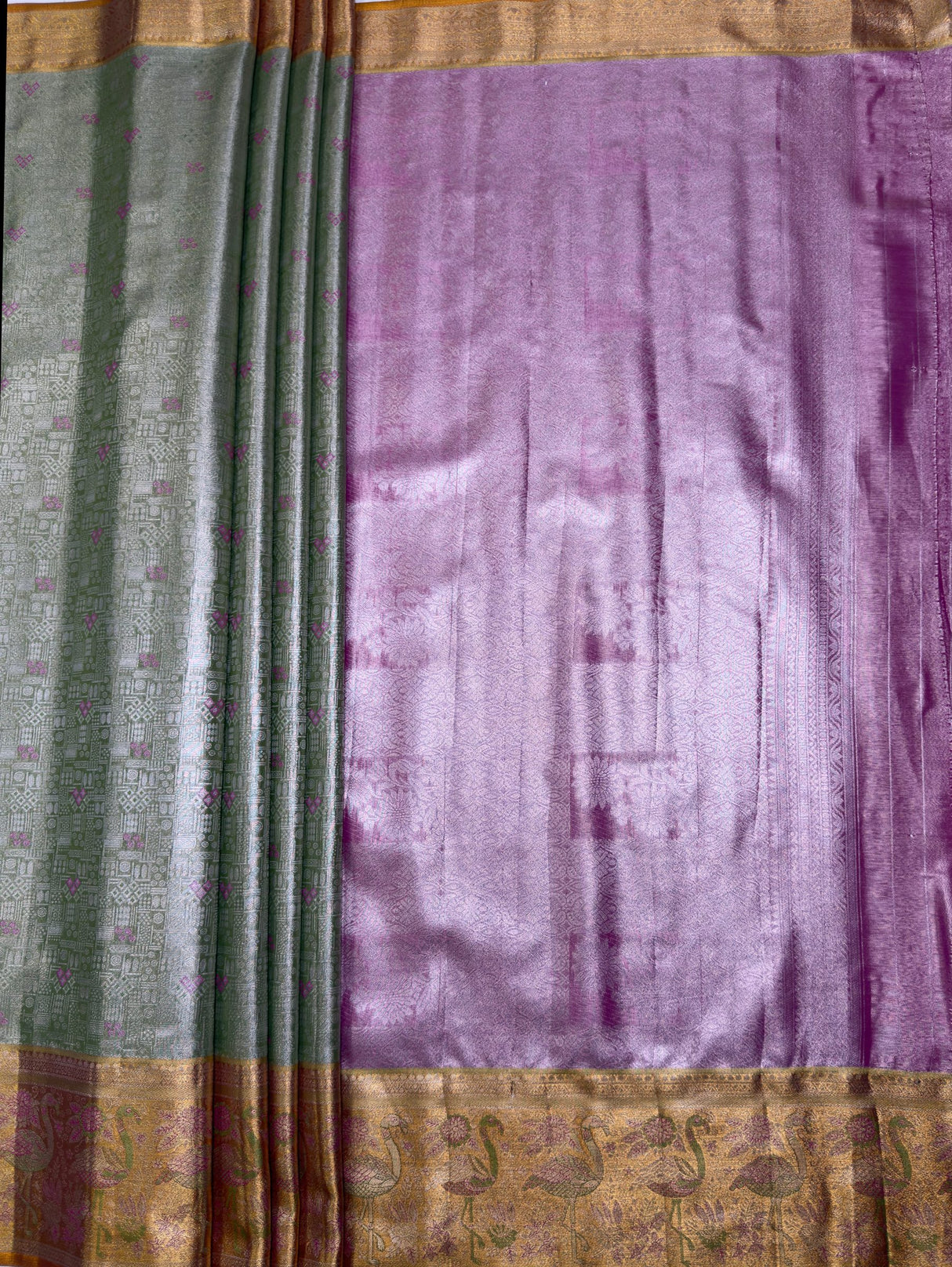 MIMOSA Parrot Green Kanjivaram Art Silk Saree — pallu and zari work detail