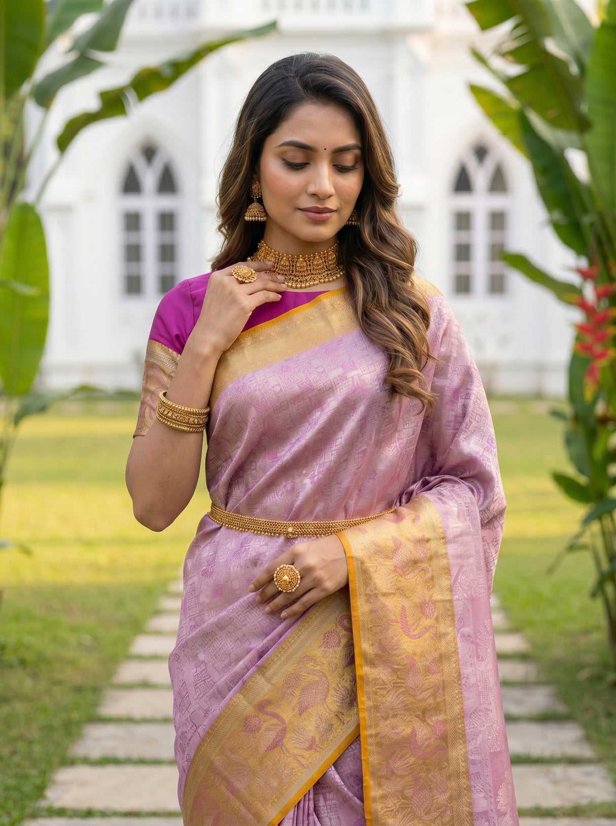 MIMOSA Pink Kanjivaram Art Silk Saree — pose 10 styling detail