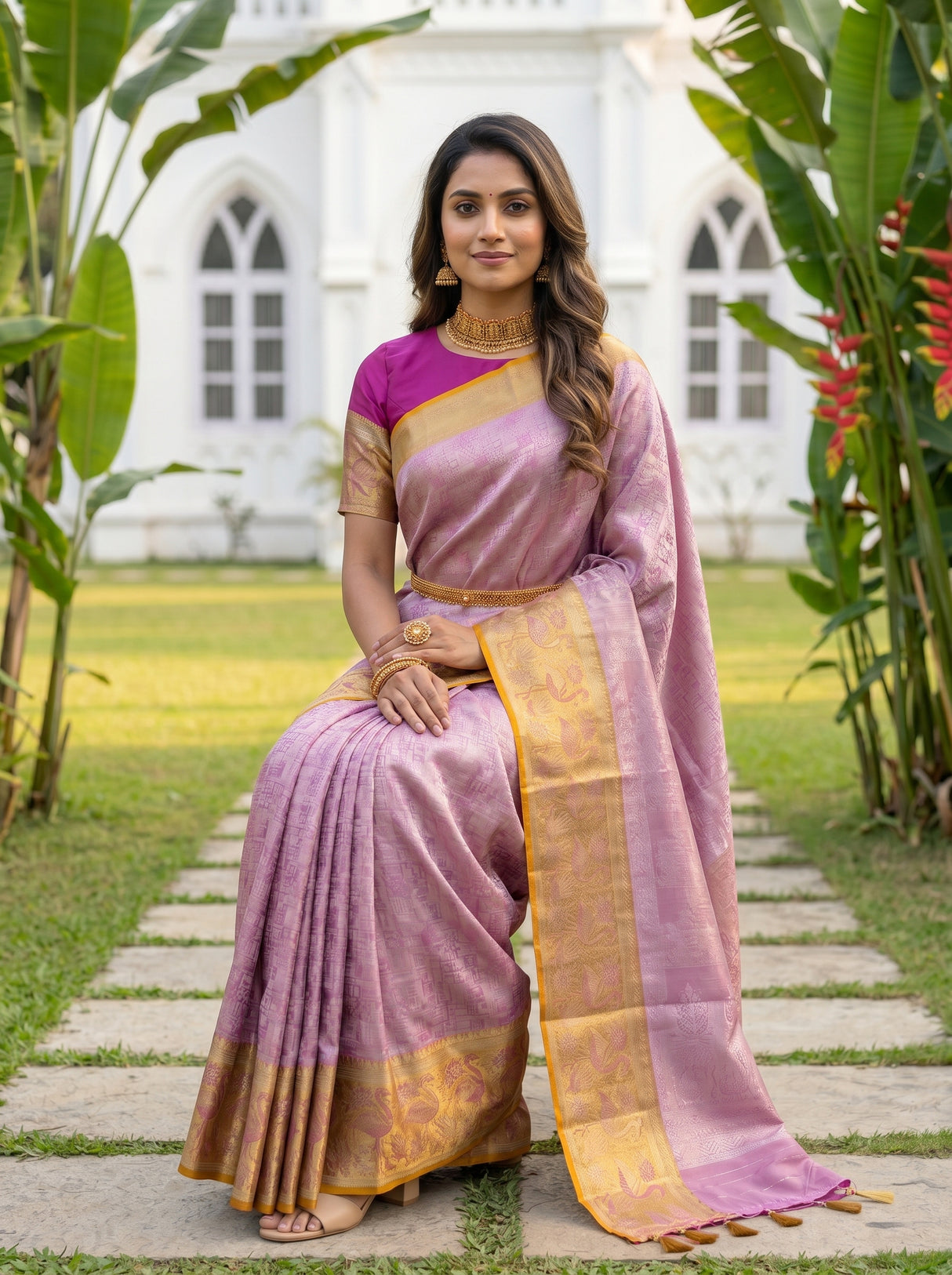MIMOSA Pink Kanjivaram Art Silk Saree — pose 8 styling detail