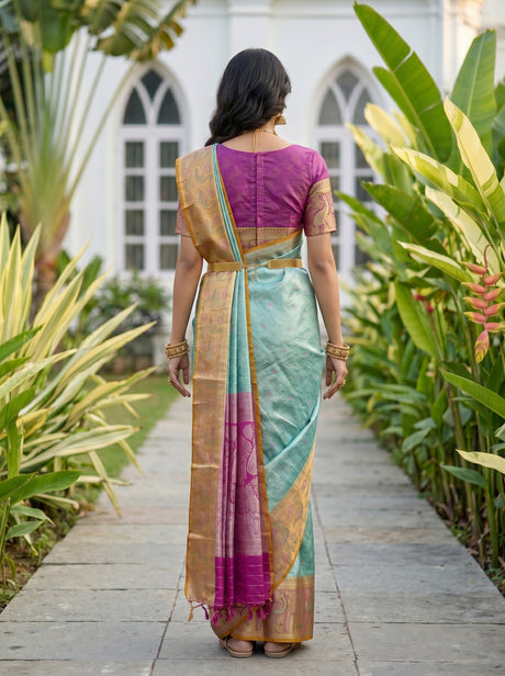 MIMOSA Rama Kanjivaram Art Silk Saree — pose 2 styling detail