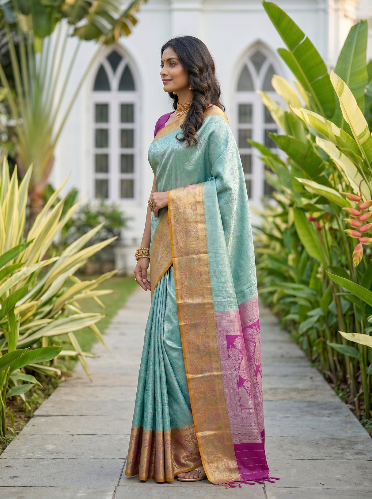 MIMOSA Rama Kanjivaram Art Silk Saree — pose 3 styling detail