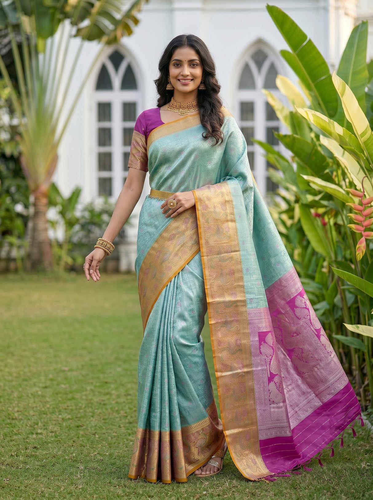 MIMOSA Rama Kanjivaram Art Silk Saree — pose 5 styling detail