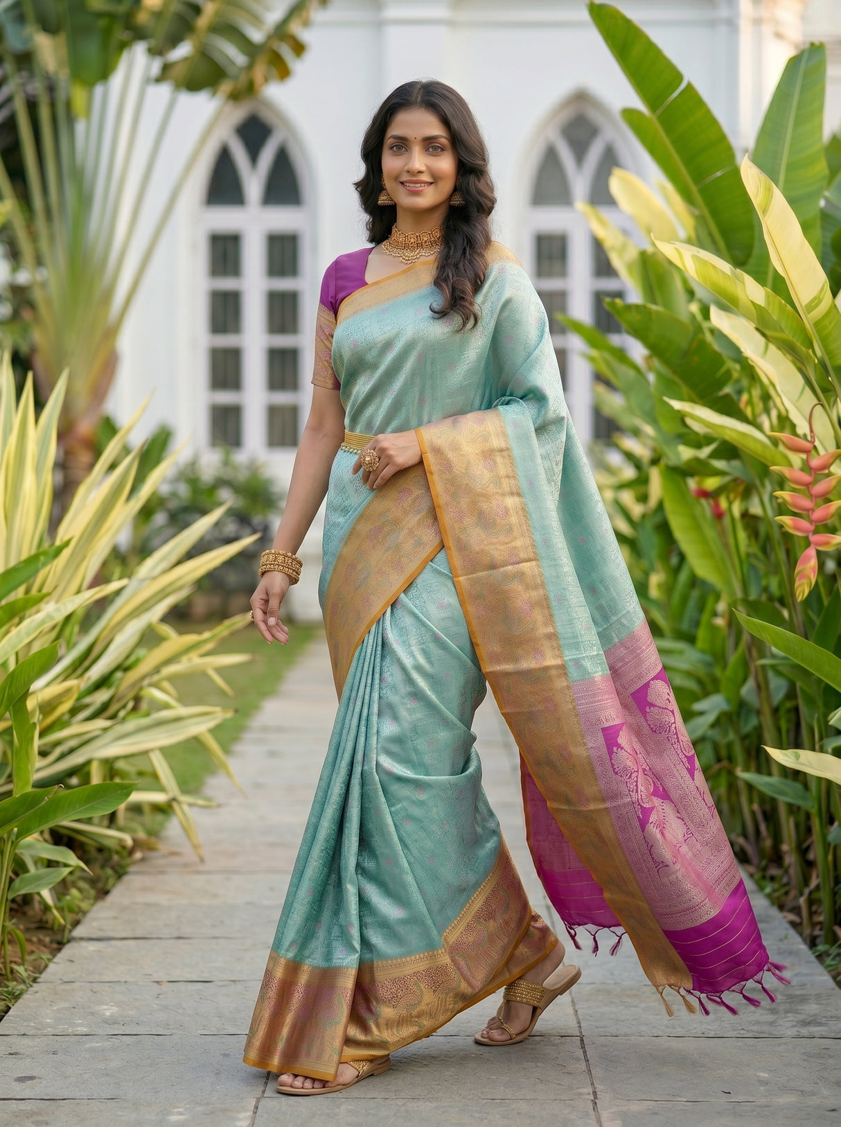MIMOSA Rama Kanjivaram Art Silk Saree — pose 6 styling detail