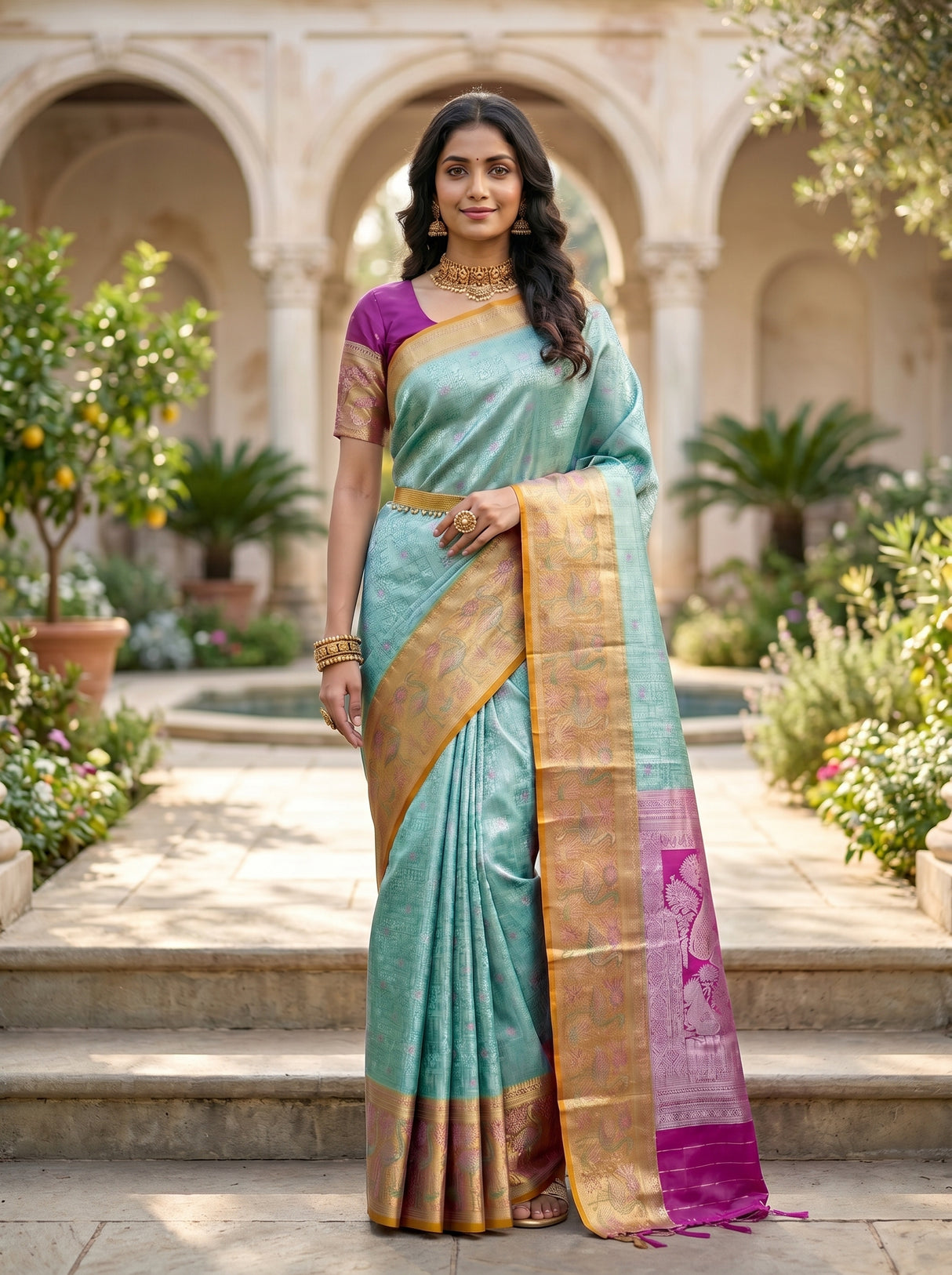 MIMOSA Rama Kanjivaram Art Silk Saree — pose 8 styling detail
