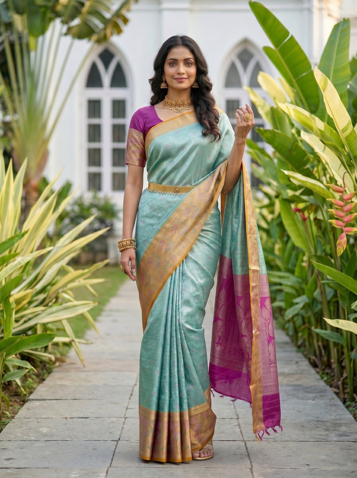 MIMOSA Rama Kanjivaram Art Silk Saree — pose 9 styling detail