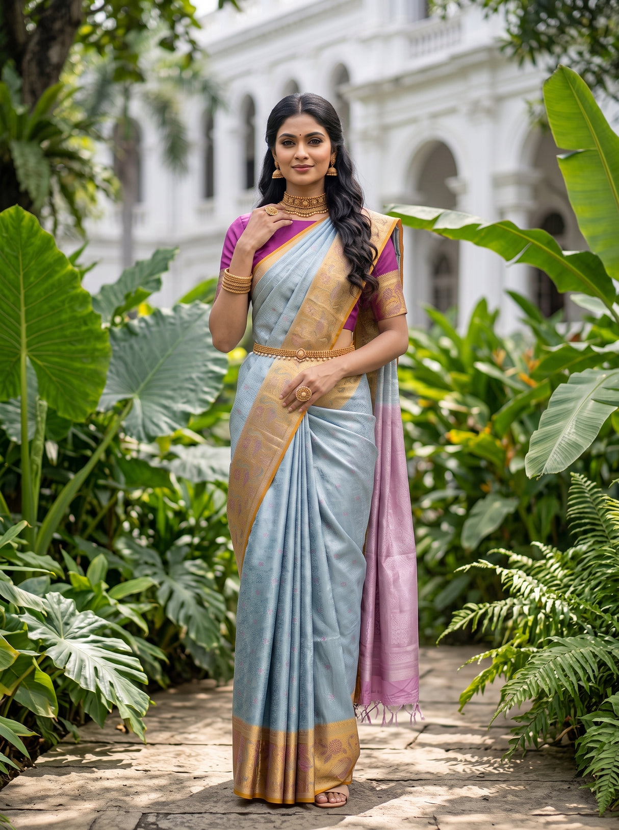 MIMOSA Sapphire Kanjivaram Art Silk Saree — pose 10 styling detail