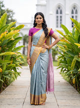MIMOSA Sapphire Kanjivaram Art Silk Saree — pose 4 styling detail