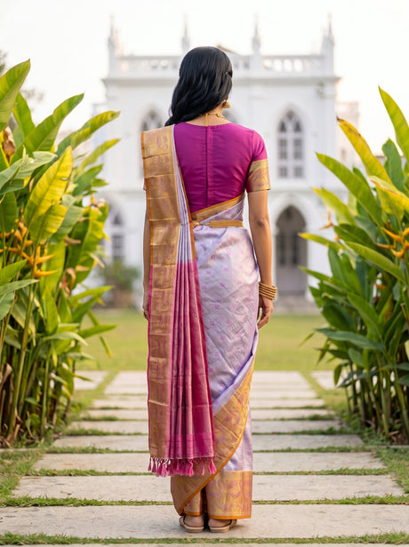MIMOSA Violet Kanjivaram Art Silk Saree — pose 2 styling detail
