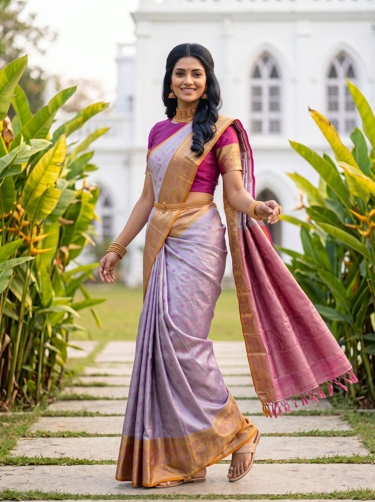 MIMOSA Violet Kanjivaram Art Silk Saree — pose 9 styling detail