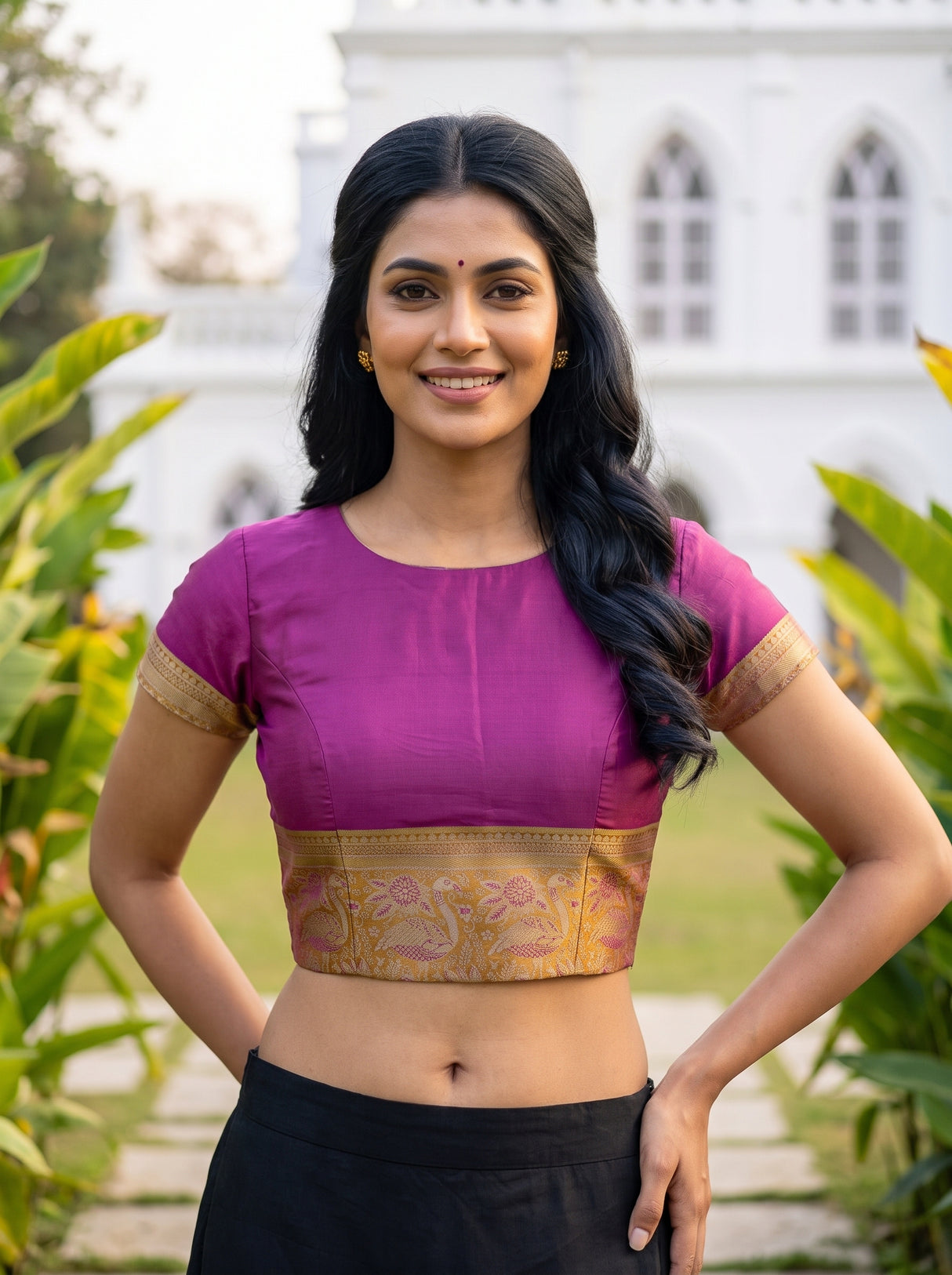 MIMOSA Violet Kanjivaram Art Silk Saree — blouse close-up