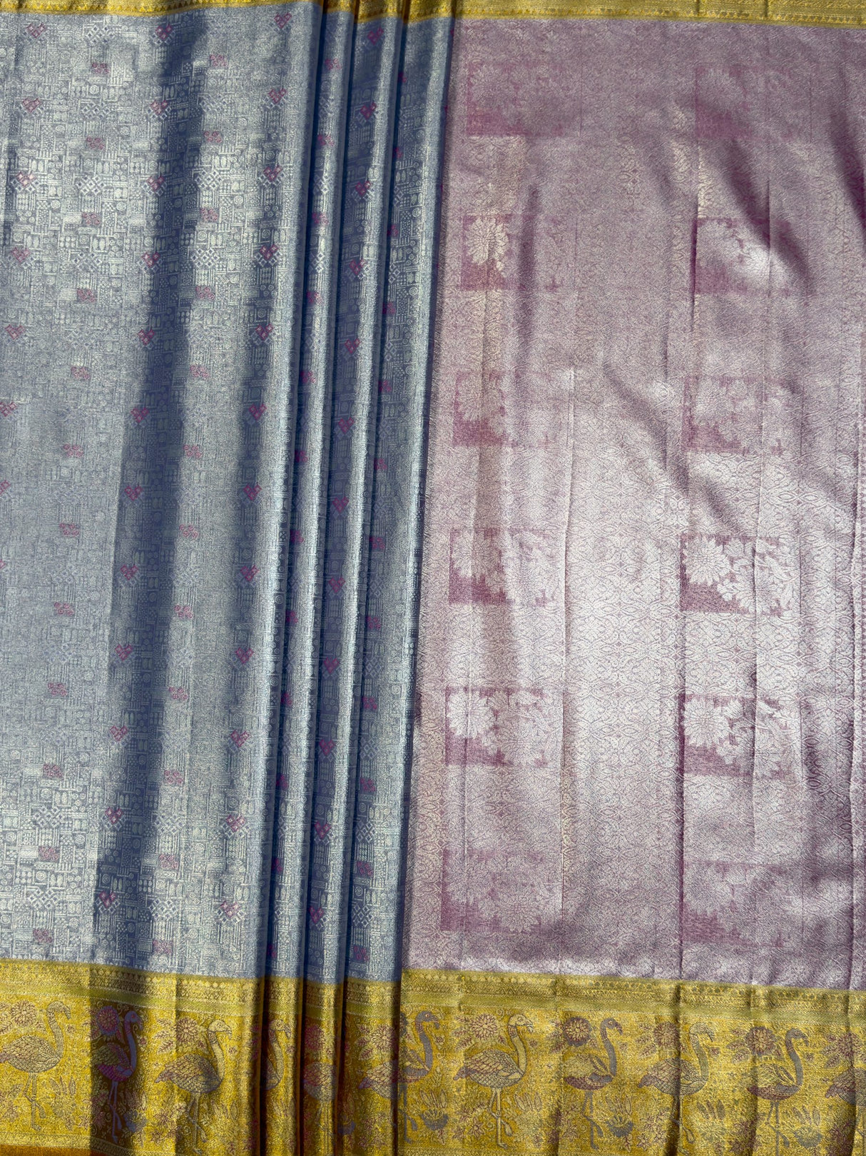 MIMOSA Violet Kanjivaram Art Silk Saree — pallu and zari work detail