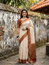 MIMOSA White Kanjivaram Art Silk Saree — AI Model lifestyle pose 1