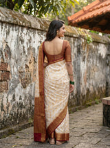 MIMOSA White Kanjivaram Art Silk Saree — pose 2 styling detail