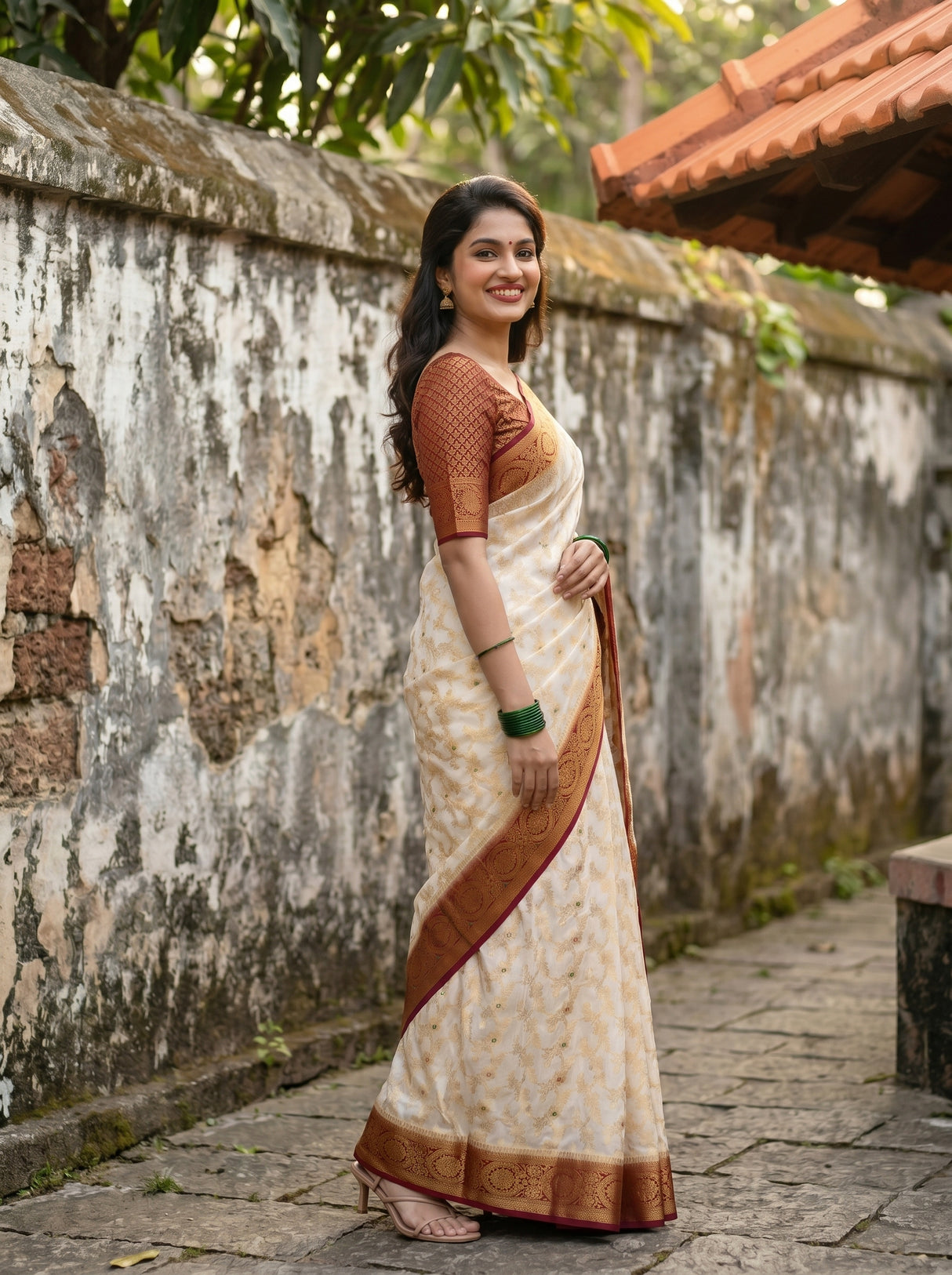 MIMOSA White Kanjivaram Art Silk Saree — pose 3 styling detail