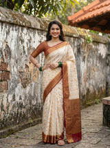 MIMOSA White Kanjivaram Art Silk Saree — pose 4 styling detail