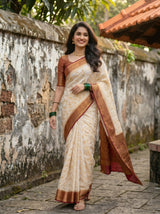MIMOSA White Kanjivaram Art Silk Saree — pose 6 styling detail