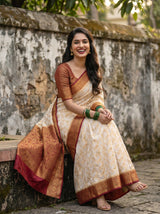 MIMOSA White Kanjivaram Art Silk Saree — pose 8 styling detail