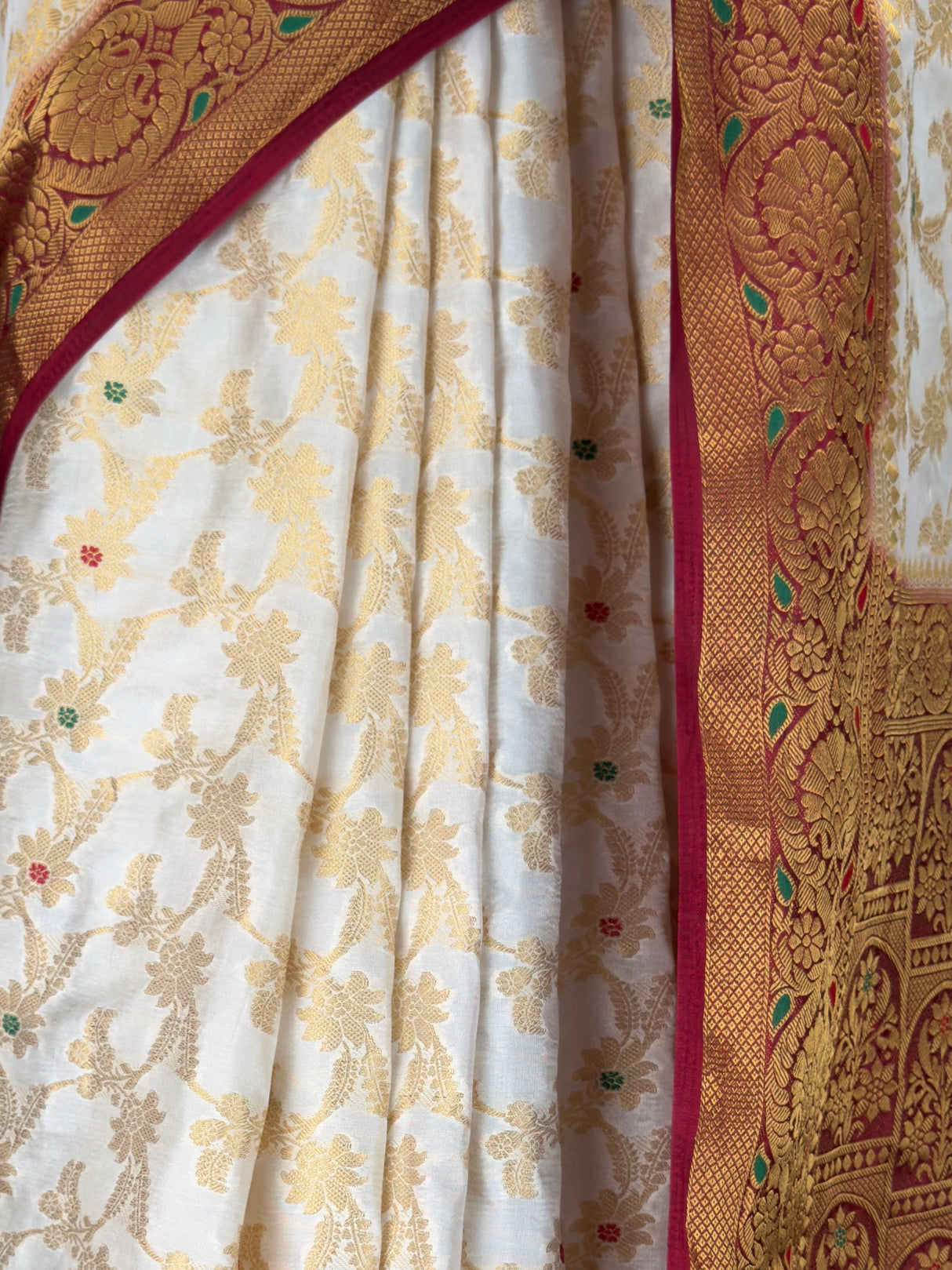 MIMOSA White Kanjivaram Art Silk Saree — fleets shot full lifestyle
