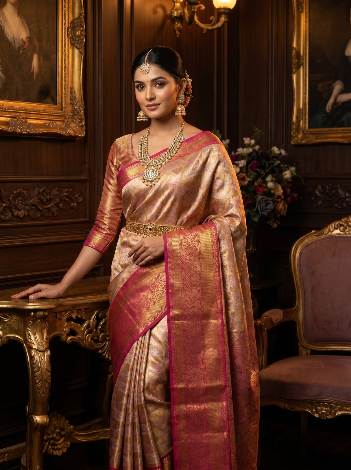 MIMOSA Gajari Kanjivaram Art Silk Saree — Full View on Model