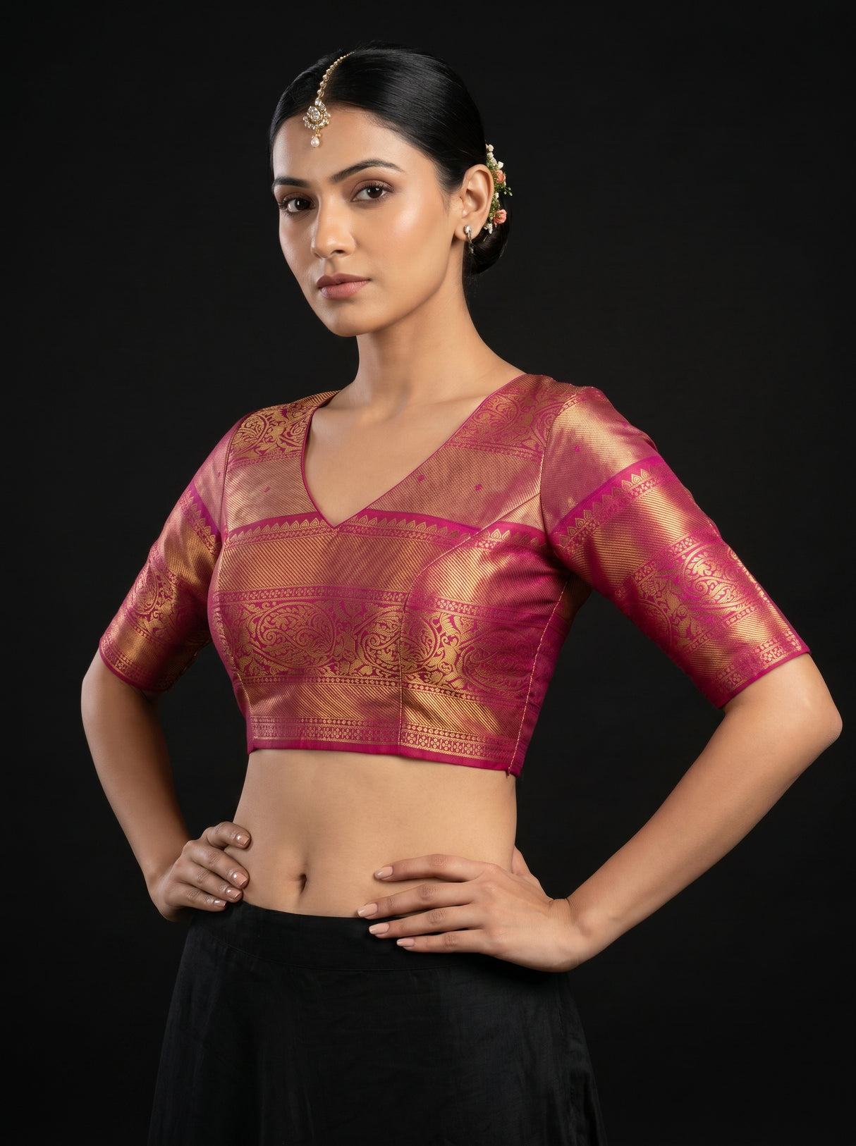 MIMOSA Gajari Kanjivaram Art Silk Saree — blouse close-up