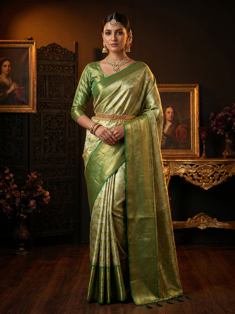 MIMOSA Olive Kanjivaram Art Silk Saree — Mannequin Draped View